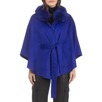 Gorski Wool Belted Cape in Cobalt Blue at Nordstrom