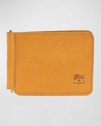 IL BISONTE Mens Leather Bifold Wallet w/ Money Clip