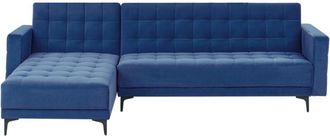 Beliani Beliani - Modular Right Hand L-Shaped Corner Sofa Bed Velvet Tufted Blue Aberdeen