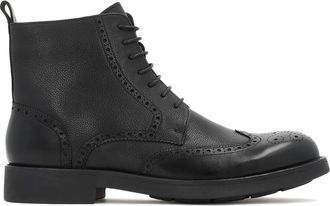 Kazar Heren leren laarzen met opengewerkte decoratie - Heren - Veterlaarzen - Zwart - 39 EU - Leer - Schoenen