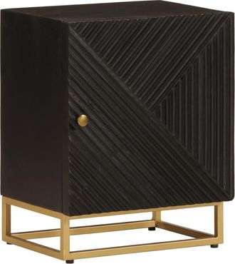 vidaXL Vidaxl - Mesita De Noche Madera Maciza Mango Y Hierro Negro 40x30x50 Cm