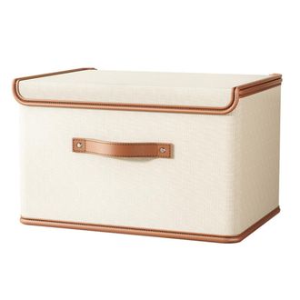 OEM 1 Caja De Almacenamiento De Tela Oxford Con Tapa Ventilada, 37x27x26 Cm, Blanco Arroz, Para Dormitorio