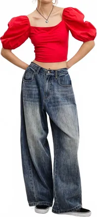 Mimosa Barrel Wide-Leg Baggy Denim Jeans In Smoky Blue
