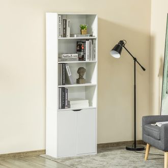 HOMCOM 2 Door 4 Shelves Bookcase Wooden Storage Cabinet Display Unit White | TJ Hughes