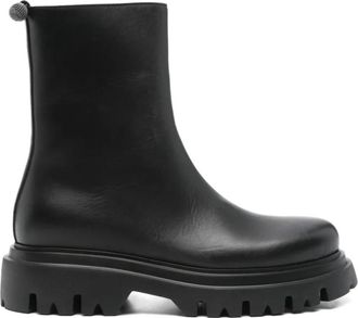 Fabiana Filippi Nappa Leren Enkelboots - Dames - Enkellaarsjes - Zwart - 36 EU - Leer - Schoenen