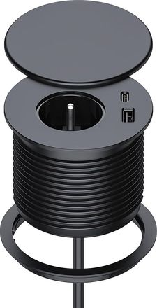 No Brand Regleta Empotrable Con 1 Toma De Corriente, Puertos Usb-c Y Usb-a, 80 Mm De Di&aacute;metro Y Cable De 1,5 M Para Muebles De Cocina Y Oficina (negra)