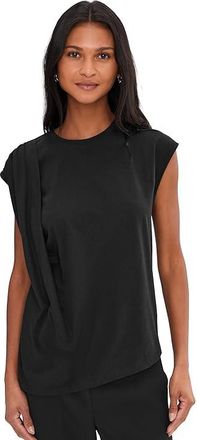 Vince Relaxed Short Sleeve Drape Top Womens Clothing Black : LG, Acetate/Cotton