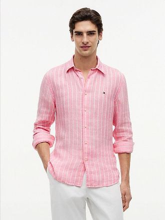 Tommy Hilfiger Regular Fit Textured Stripe Pure Linen Shirt