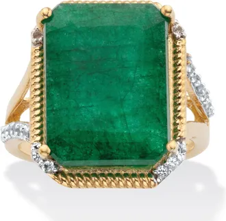 Palm Beach Jewelry Emerald and White Topaz Two-Tone Cocktail Ring 9.05 TCW Gold-Plated