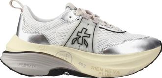 Premiata Witte Stof Hill Sneakers met Zilveren Leren Details - Dames - Sneakers - Veelkleurig - 41 EU - Schoenen