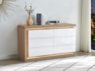 Vente-Unique Com&ograve; 6 cassetti Con LED MDF Bianco laccato e Naturale - FLARANCIA
