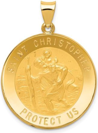 Diamond2Deal 14k Yellow Gold and Satin Hollow Saint Christopher Medal Round Pendant