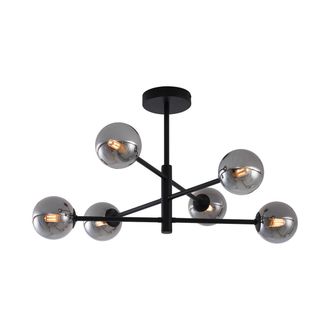 QAZQA Qazqa Moderno L&aacute;mpara De Techo Moderna Negra Con Cristal Ahumado 6-luces - Ryan Met&aacute;lica /vidrio Alargada /esfera Adecuado Para Led Max. 6 X 8 Watt