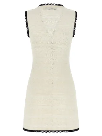 Self Portrait Pointelle Knit Bicolor Dress - White