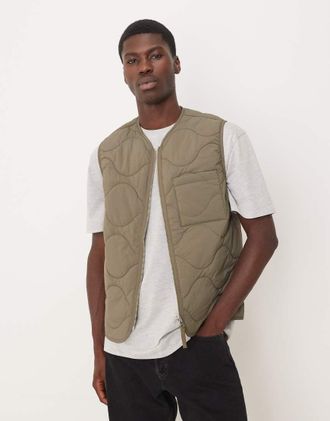 Arket Gilet trapuntato kaki con zip sul davanti-Verde