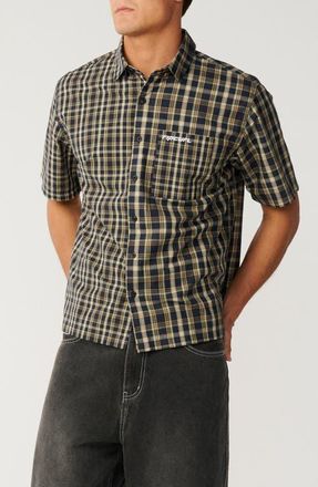 Rip Curl Archive Mix Up Check Short Sleeve Cotton Button-Up Shirt in Dark Navy at Nordstrom, Size Xx-Large