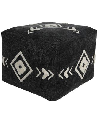 LR Home Abigail Black/White Geometric Hand-Woven Ottoman Pouf