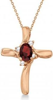 Allurez Garnet & Diamond Cross Necklace Pendant 14k Rose Gold (0.50ct)
