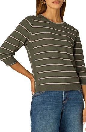 Wit & Wisdom Stripe Three Quarter Sleeve Crewneck Sweater in Dark Forest/grey Multi at Nordstrom, Size X-Large