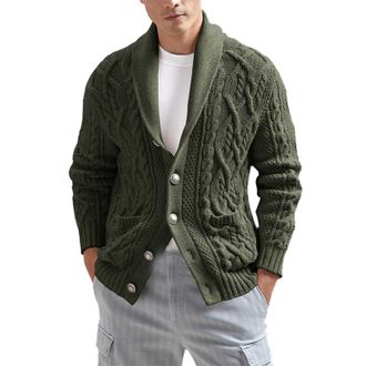 Generic Mens Shawl Collar Cardigan Sweater Mens Knitted Cardigan Thick Sweater Slim Fit Knitted Button Cardigan Sweater Knitwear Outerwear