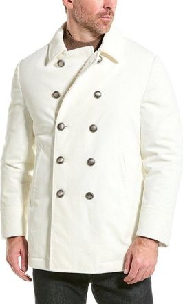 Brunello Cucinelli White Corduroy Double-Breasted Pea Coat, Brand Size 52 (US Size 42)