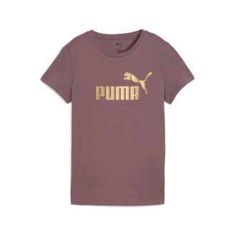 Puma T-Shirt PUMA ESS NO. 1 LOGO METALLIC TEE, Damen, Gr. S, raisin, metallic gold, Jersey, Obermaterial: 100% Baumwolle, bedruckt, regular fit normal, Run