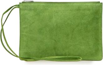 Bottega Veneta Pre-owned Clutches, female, Green, Size: ONE SIZE Pre-owned Suede Pouch