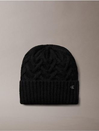 Calvin Klein Womens Cable Knit Cuff Hat - Black