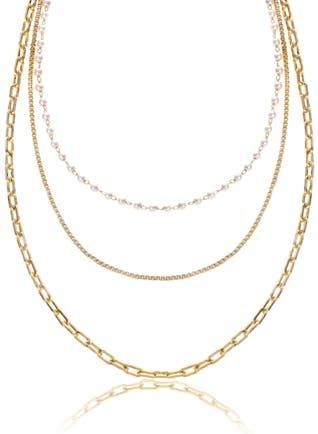 Ettika Faux Pearl Chain Layered Necklace in Gold at Nordstrom Rack
