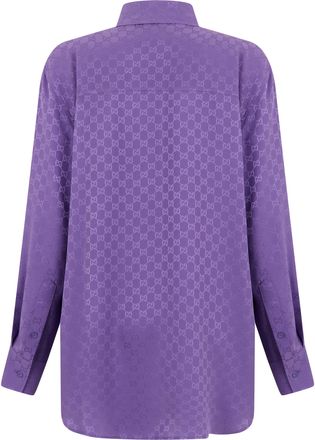 Gucci Womens Long-Sleeved Silk Monogram Shirt - Purple