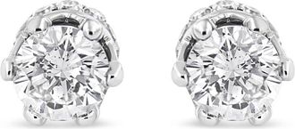 House of Brilliance 14K White Gold 2.0 Cttw Round Cut Prong-Set Diamond Crown Stud Earring (I-J Color, I1-I2 Clarity)