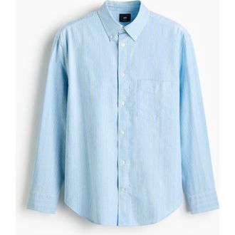 H&M Relaxed Fit Oxford Shirt in Light Blue/striped at Nordstrom, Size Xx-Large