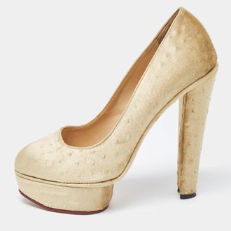 Charlotte Olympia Olive Green Velvet Dolly Platform Pumps