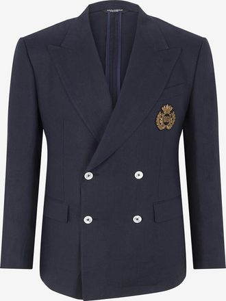Dolce & Gabbana Zweireihiger Leinenblazer mit Patch Sicilia Light