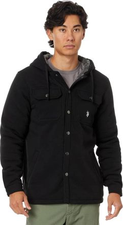 U.S.Polo Association U. S. Polo Assn. USPA Shirt Jacket Mens Black Fleece Button Front GBO2915