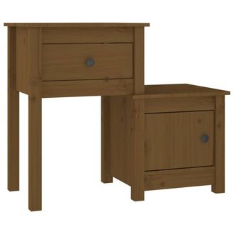 Berkfield Home Beautiful Bedside Cabinet 2pcs Honey Brown 79.5x38x65.5cm Solid W | Size: 79.5x38x65.5 cm