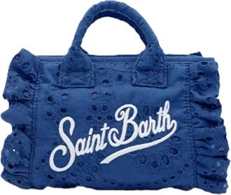 MC2 Saint Barth Vanity Mini Volant Small Bag Met Schouderriem - Dames - Shoppers - Blauw - ONE Size - Katoen - Tassen