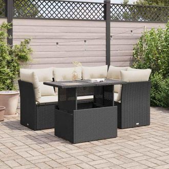 vidaXL Vidaxl - Set De Muebles De Jard&iacute;n 5 Pzas Y Cojines Rat&aacute;n Sint&eacute;tico Negro