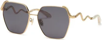 Roberto Cavalli Sunglasses Geometric Full Rim, Shiny Rose Gold Frame And Purple Grey Lens Src035M0300