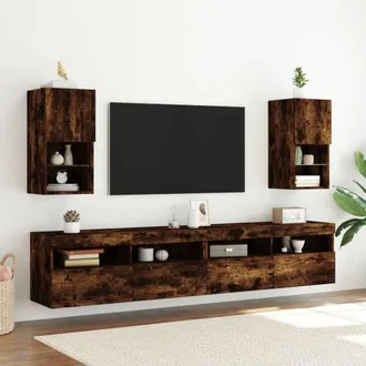 Berkfield Home TV Cabinets with LED Lights 2 pcs Smoked Oak 30.5x30x60 cm in Brown