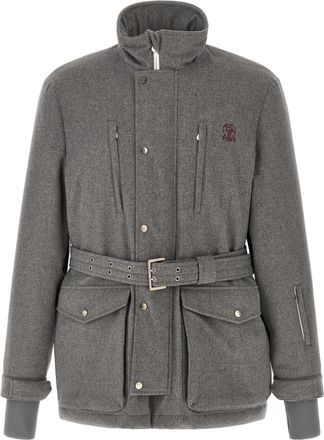 Brunello Cucinelli Gray Wool Full-Length Mens Jacket