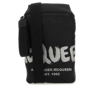 Alexander McQueen Black Fabric Mcqueen Graffiti Crossbody Bag Blackoffwhite Borse A Tracolla