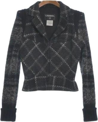 Chanel Black Tweed Zip Front Jacket Size 38