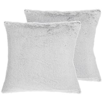 Beliani Conjunto De Cojines Decorativos De Piel Sint&eacute;tica Gris 45 X 45 Cm Decoraci&oacute;n Moderna Clematis
