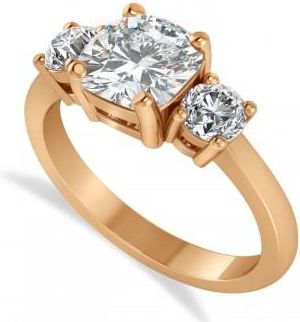Allurez Cushion & Round 3-Stone Moissanite & Diamond Engagement Ring 14k Rose Gold (2.50ct)