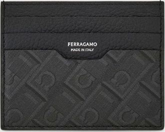 Ferragamo Portacarte di credito Gancini in pelle martellata e cotone spalmato saffiano