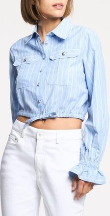 Cinq &agrave; Sept Lili Stripe Crop Shirt in Blue Multi at Nordstrom, Size X-Small