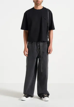 Mani&egrave;re De Voir Leon Boxy Cropped T-Shirt in Black at Nordstrom, Size Xx-Large