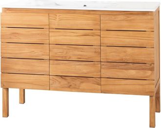 Wanda Collection Mueble de ba&ntilde;o de teca maciza y cer&aacute;mica solo L 120 cm