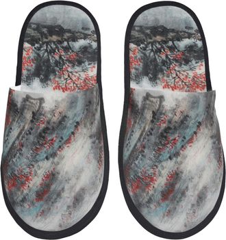 Generic Slippers Chinese Painting Inkpersonality Unisex Fleece Slippers Cozy Indoor Shoes For Holiday Indoor Ladies M